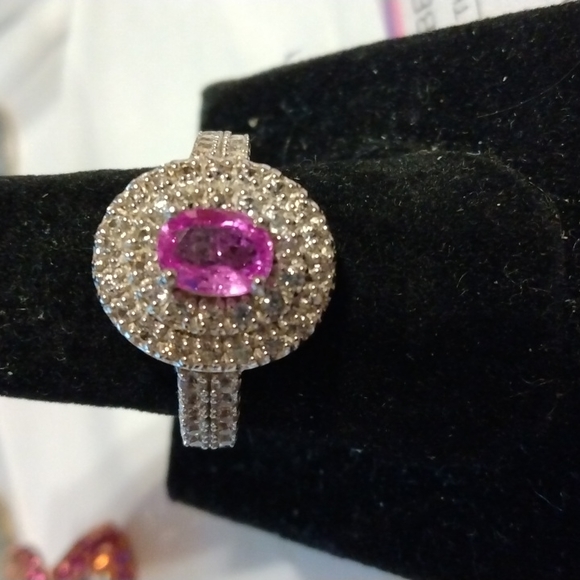 Stamped .925 Kunzite and Diamond Ring5.4 Grams